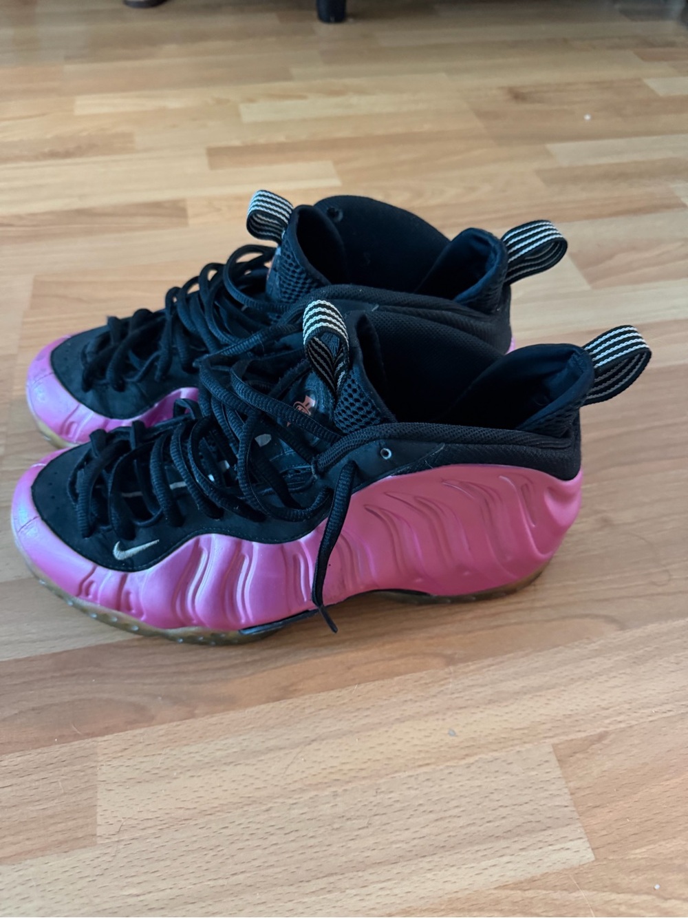 Mens Black and Pink Foamposite-Style Athletic Shoes
